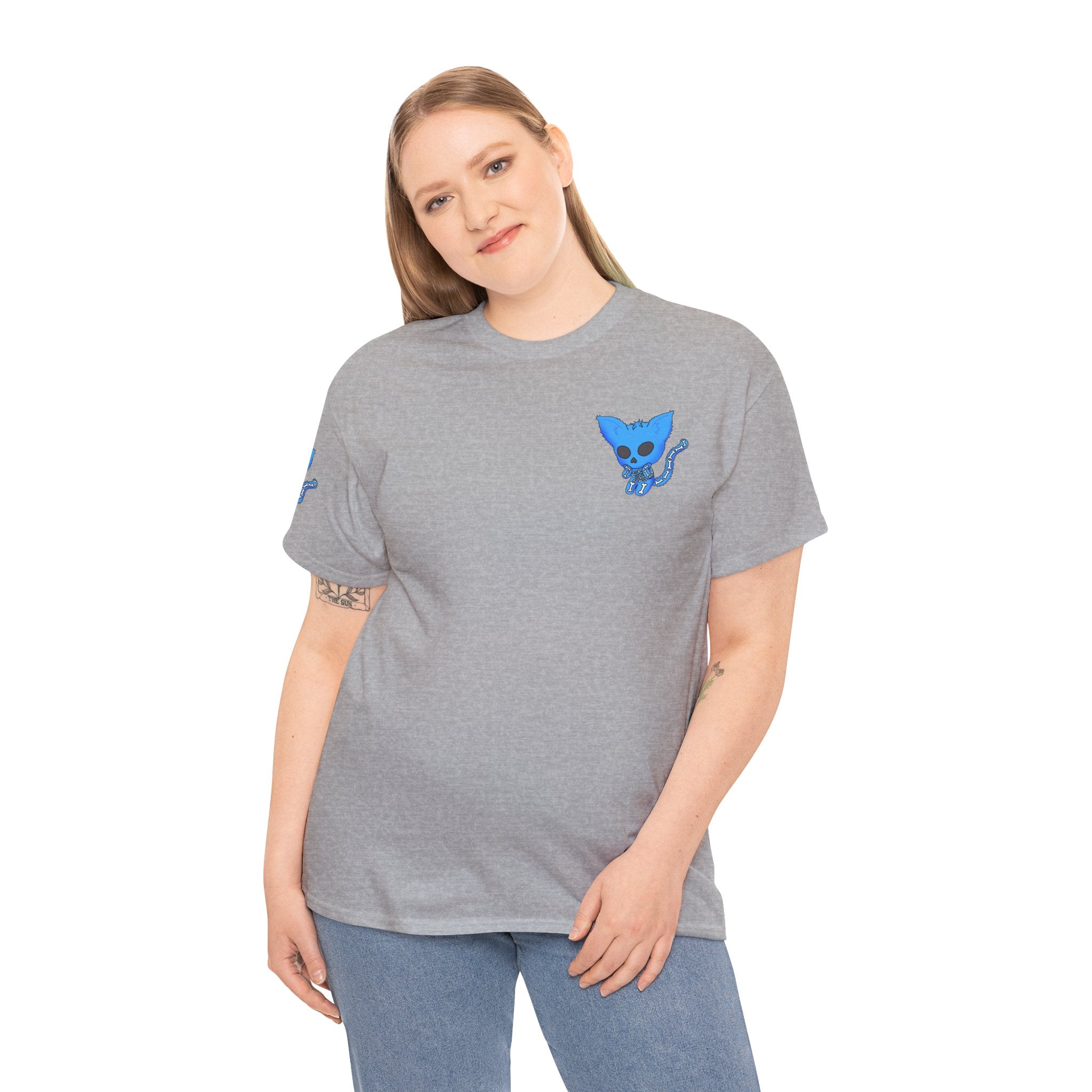 Blue Skeleton Cat Graphic Tee - Cute Creepy Kitty Shirt - 100% Cotton