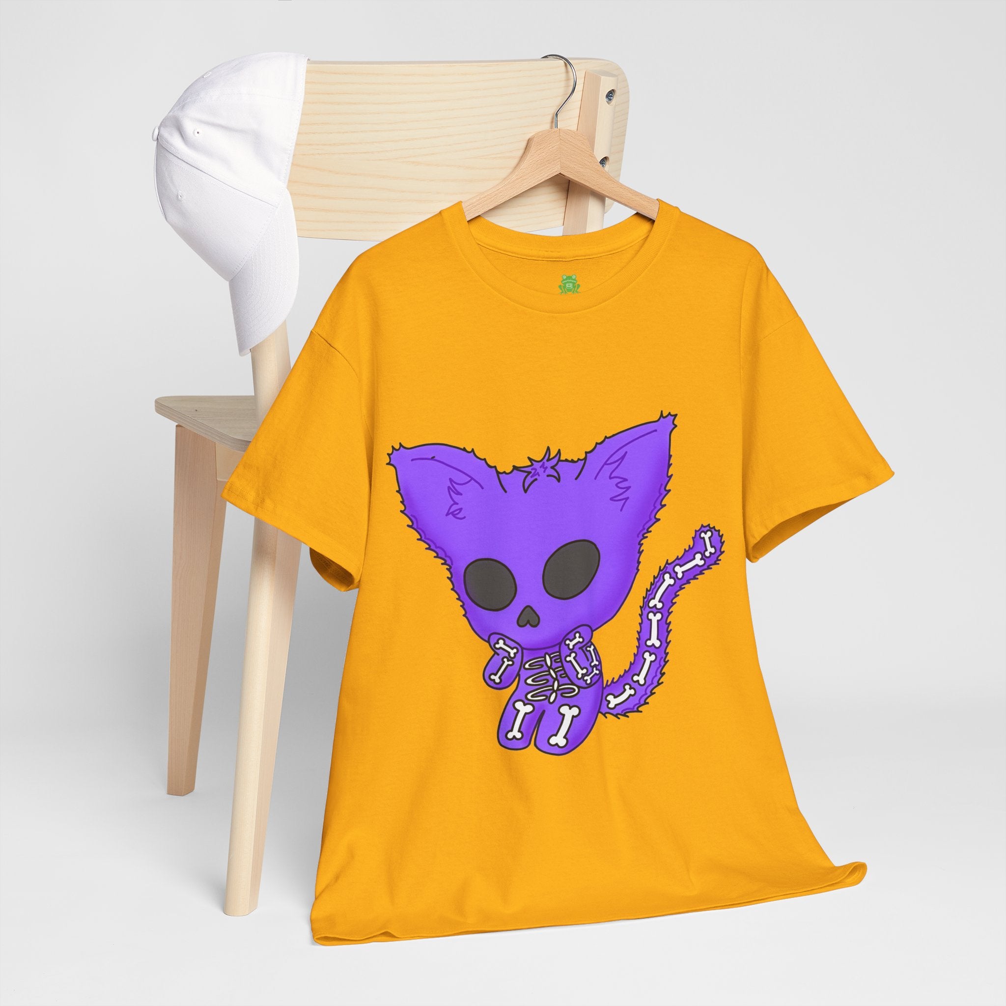 Purple Skeleton Cat Graphic Tee - Cute Creepy Kitty Shirt - 100% Cotton