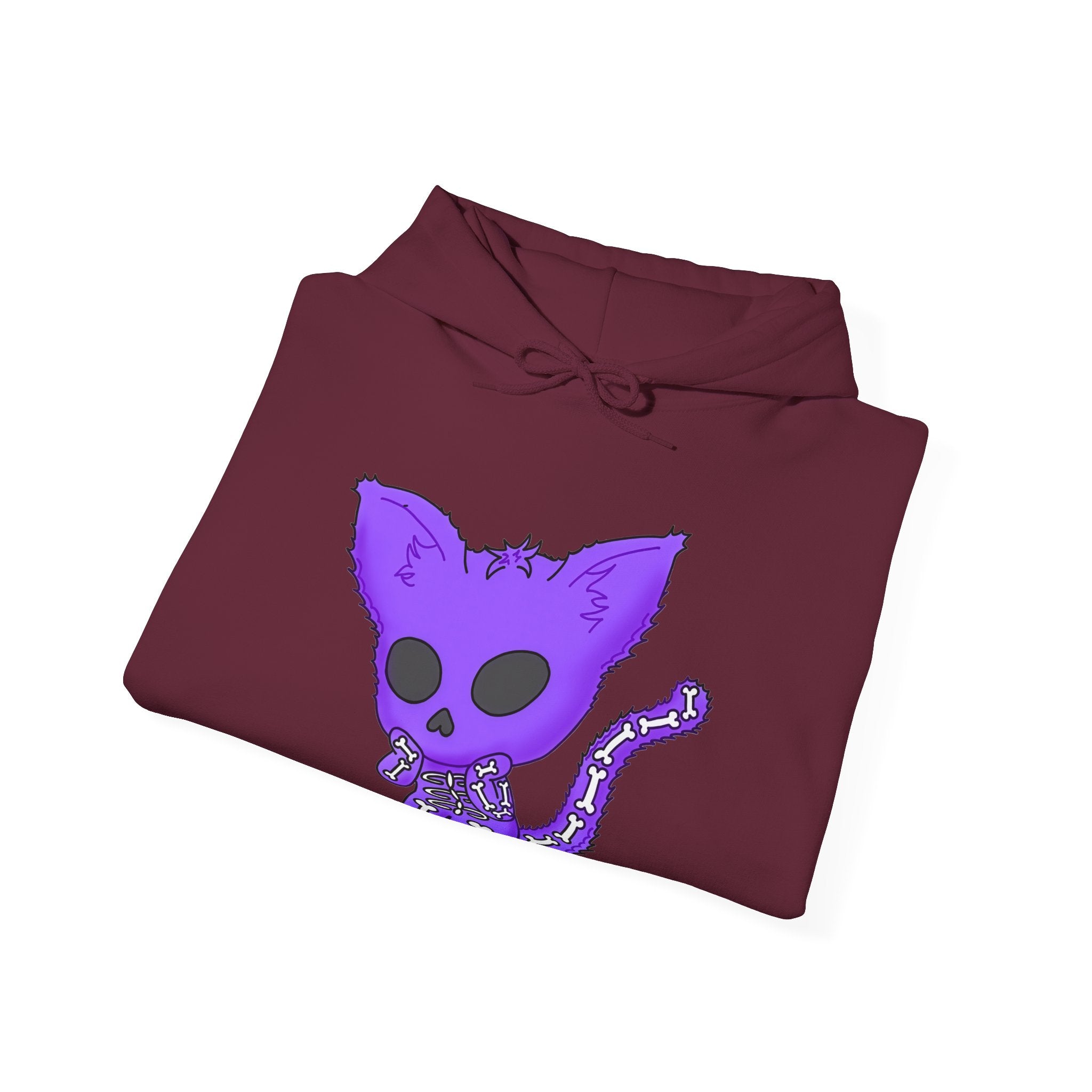 Purple Skeleton Cat Hoodie – Cute Spooky Graphic Sweatshirt