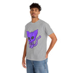 Purple Skeleton Cat Graphic Tee - Cute Creepy Kitty Shirt - 100% Cotton