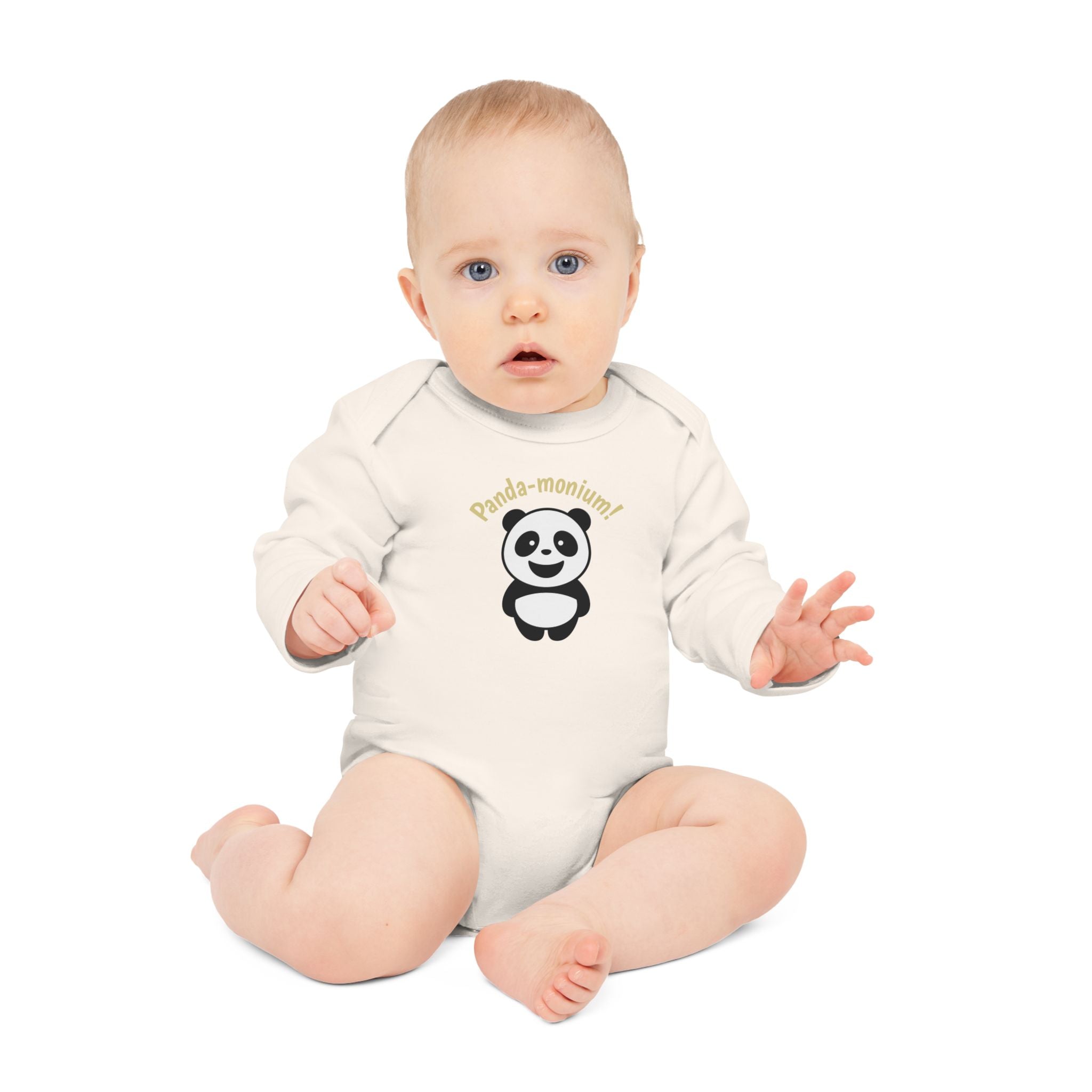 Panda-monium Baby Bodysuit - Cute Panda Long-Sleeve Organic Onesie - 100% certified organic cotton