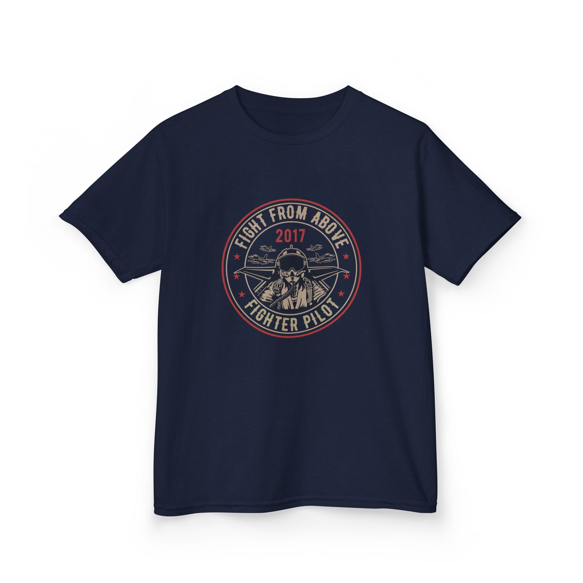 Kids T-Shirt - 'Flight From Above 2017 Fighter Pilot' Vintage Airplane Design - 100% Cotton / Cotton Blend