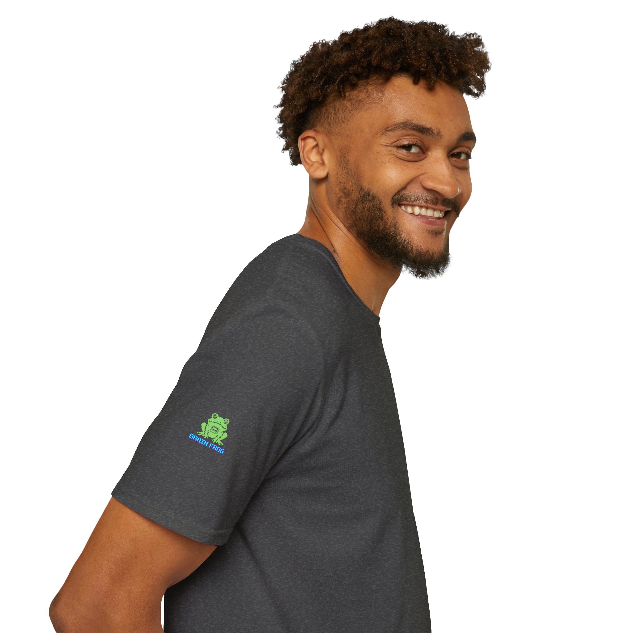 Brain Frog Design Signature T-Shirt - Small Green Brain Frog Logo Tee (Front Chest & Sleeve) - 100% Cotton