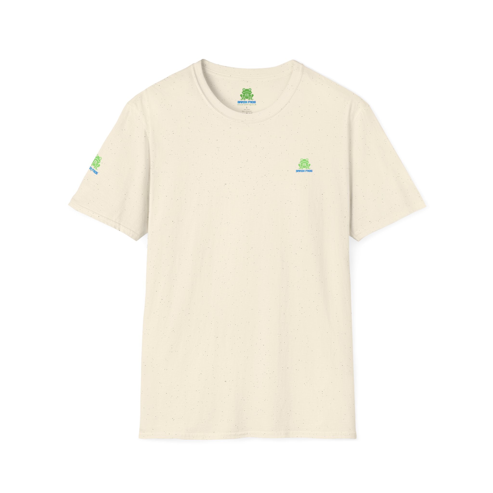 Brain Frog Design Signature T-Shirt - Small Green Brain Frog Logo Tee (Front Chest & Sleeve) - 100% Cotton