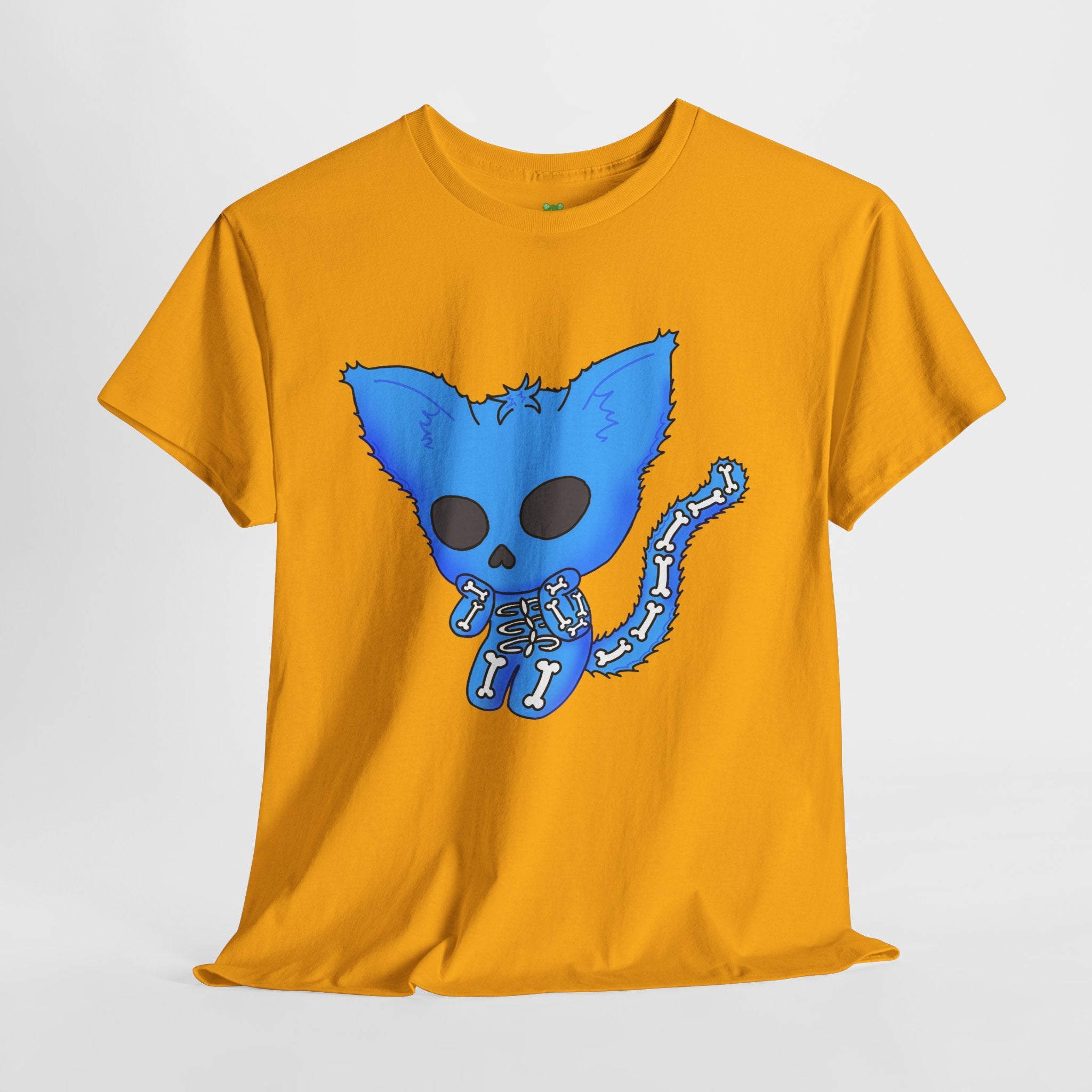 Blue Skeleton Cat Graphic Tee - Cute Creepy Kitty Shirt - 100% Cotton