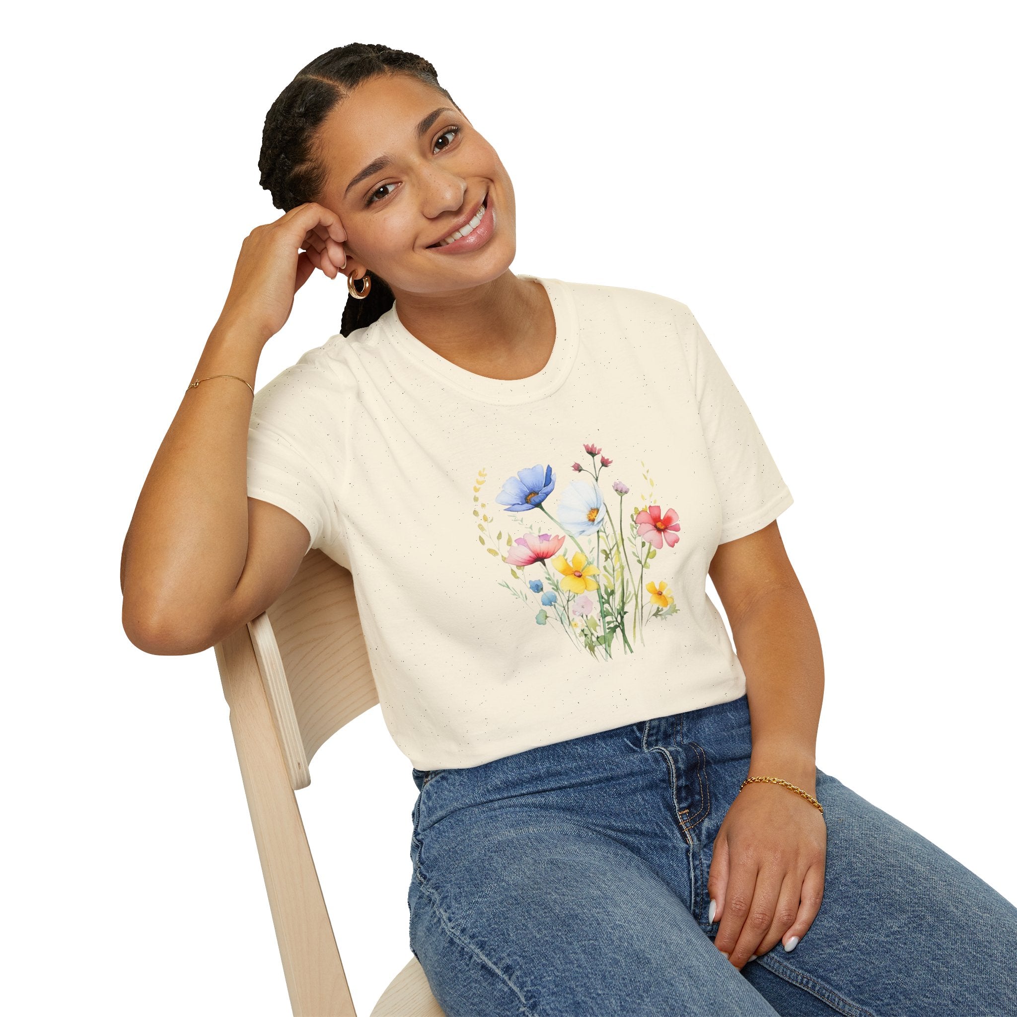 Floral Wildflower Bouquet T-Shirt - Pastel Garden Graphic Tee - 100% Cotton