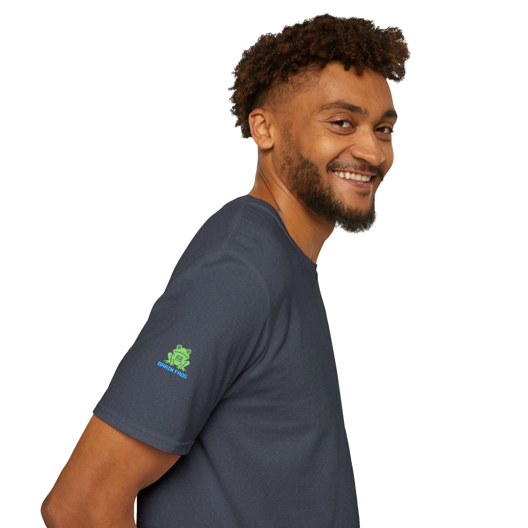Brain Frog Design Signature T-Shirt - Small Green Brain Frog Logo Tee (Front Chest & Sleeve) - 100% Cotton