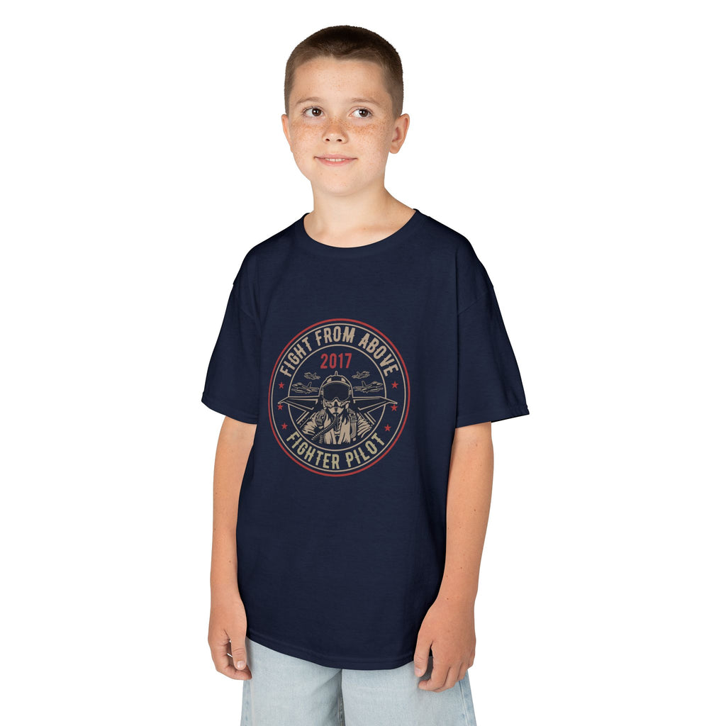 Kids T-Shirt - 'Flight From Above 2017 Fighter Pilot' Vintage Airplane Design - 100% Cotton / Cotton Blend