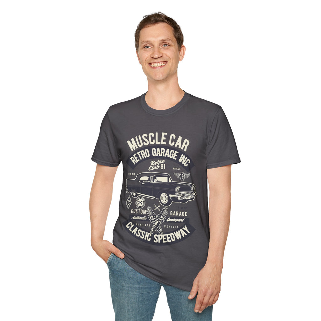 Retro Garage Muscle Car T-Shirt - Classic Speedway Vintage Auto Tee -100% Cotton
