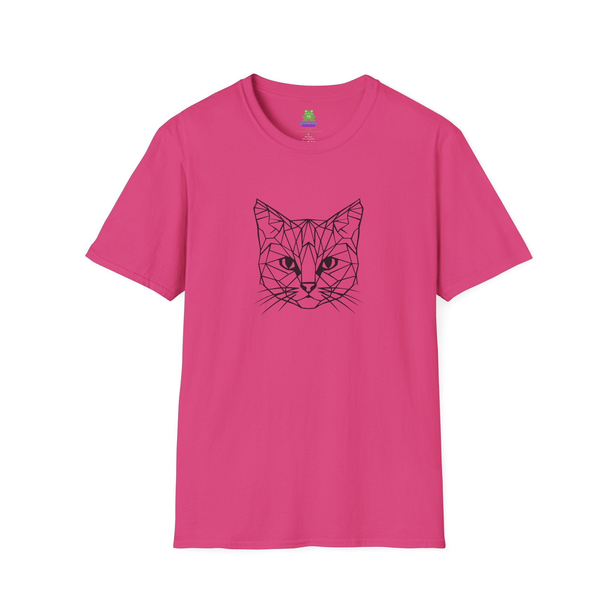 Geometric Cat T-Shirt - Minimal Line Art Cat Face Tee - 100% Cotton