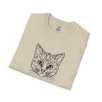 Geometric Cat T-Shirt - Minimal Line Art Cat Face Tee - 100% Cotton