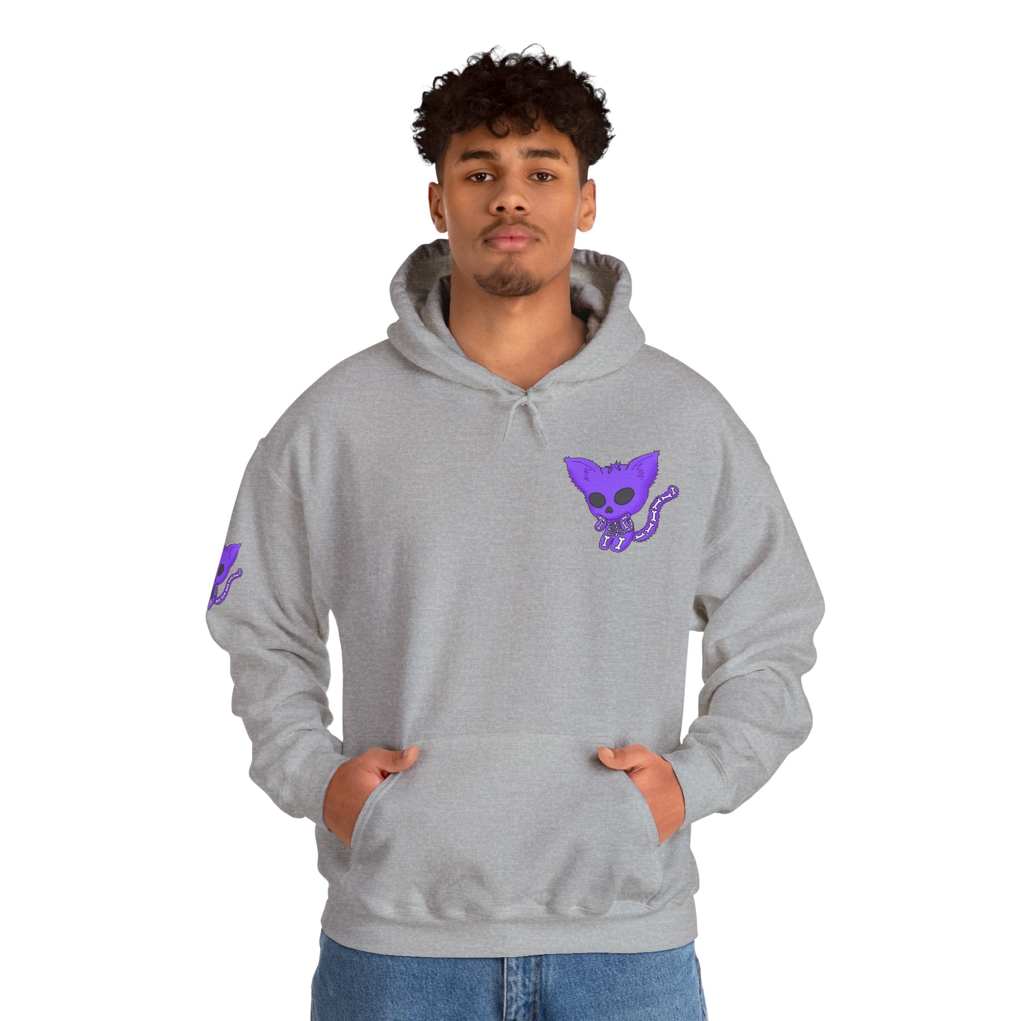 Purple Skeleton Cat Hoodie – Cute Spooky Graphic Sweatshirt - Unique Brand Design