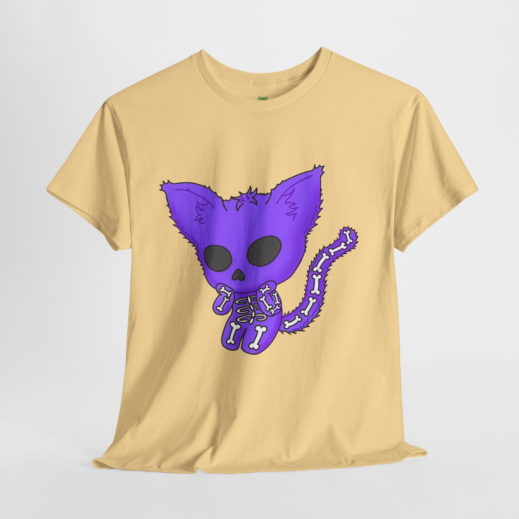 Purple Skeleton Cat Graphic Tee - Cute Creepy Kitty Shirt - 100% Cotton