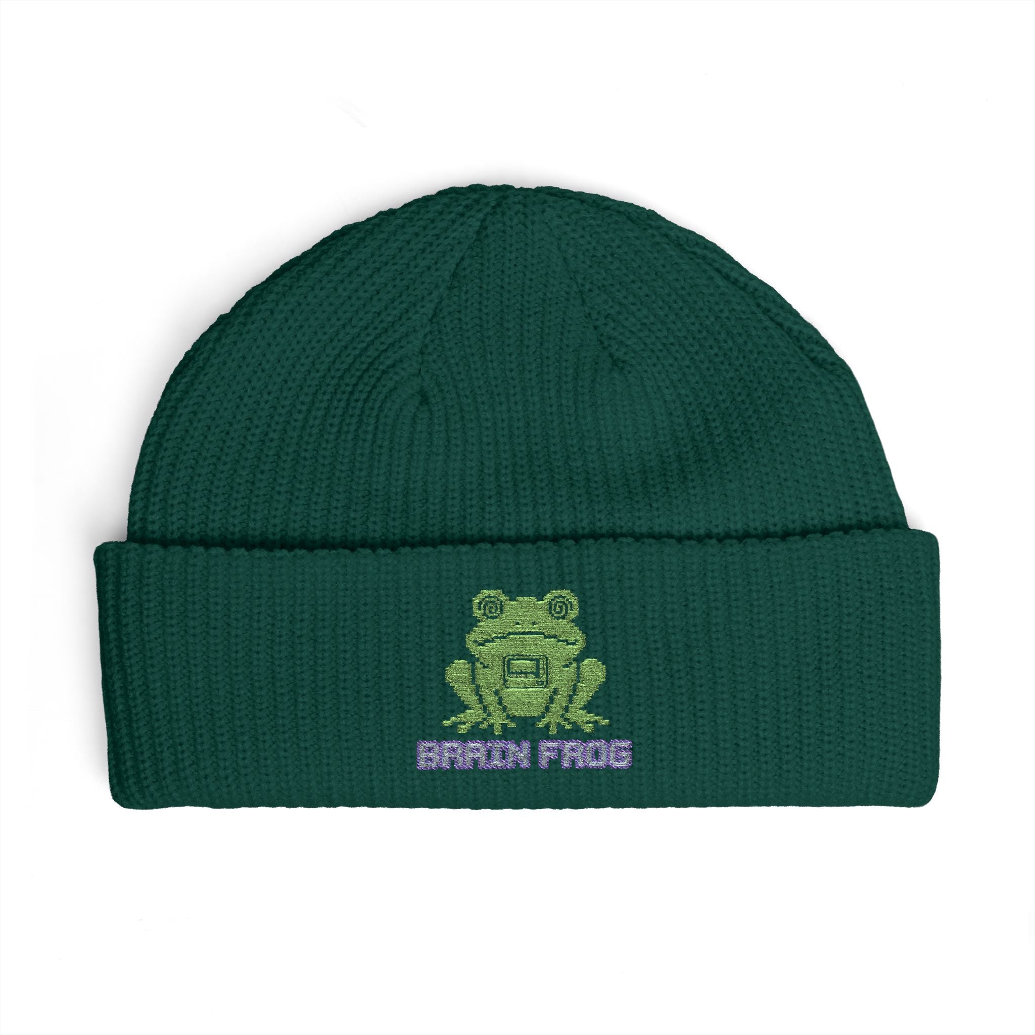Embroidered 'Brain Frog' Cuff Beanie Hat