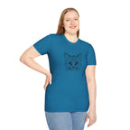 Geometric Cat T-Shirt - Minimal Line Art Cat Face Tee - 100% Cotton