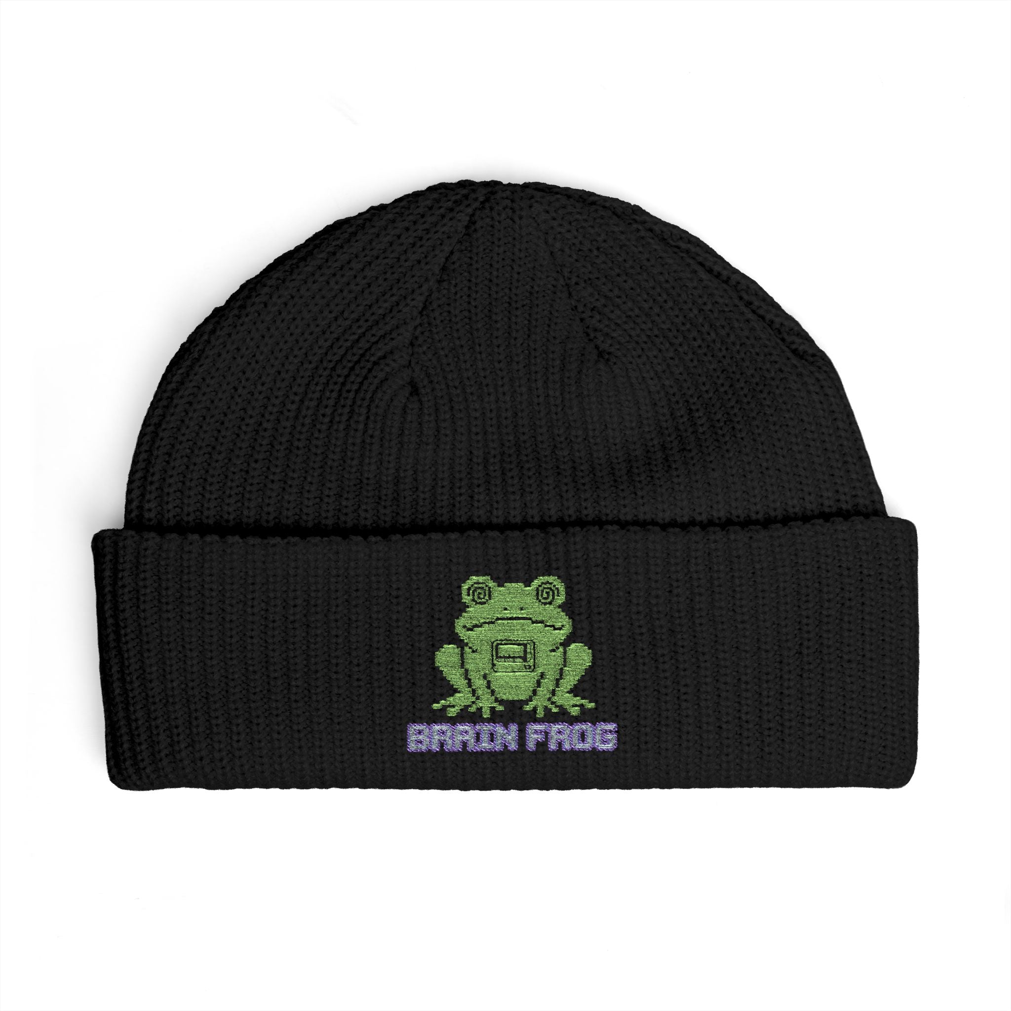Embroidered 'Brain Frog' Cuff Beanie Hat