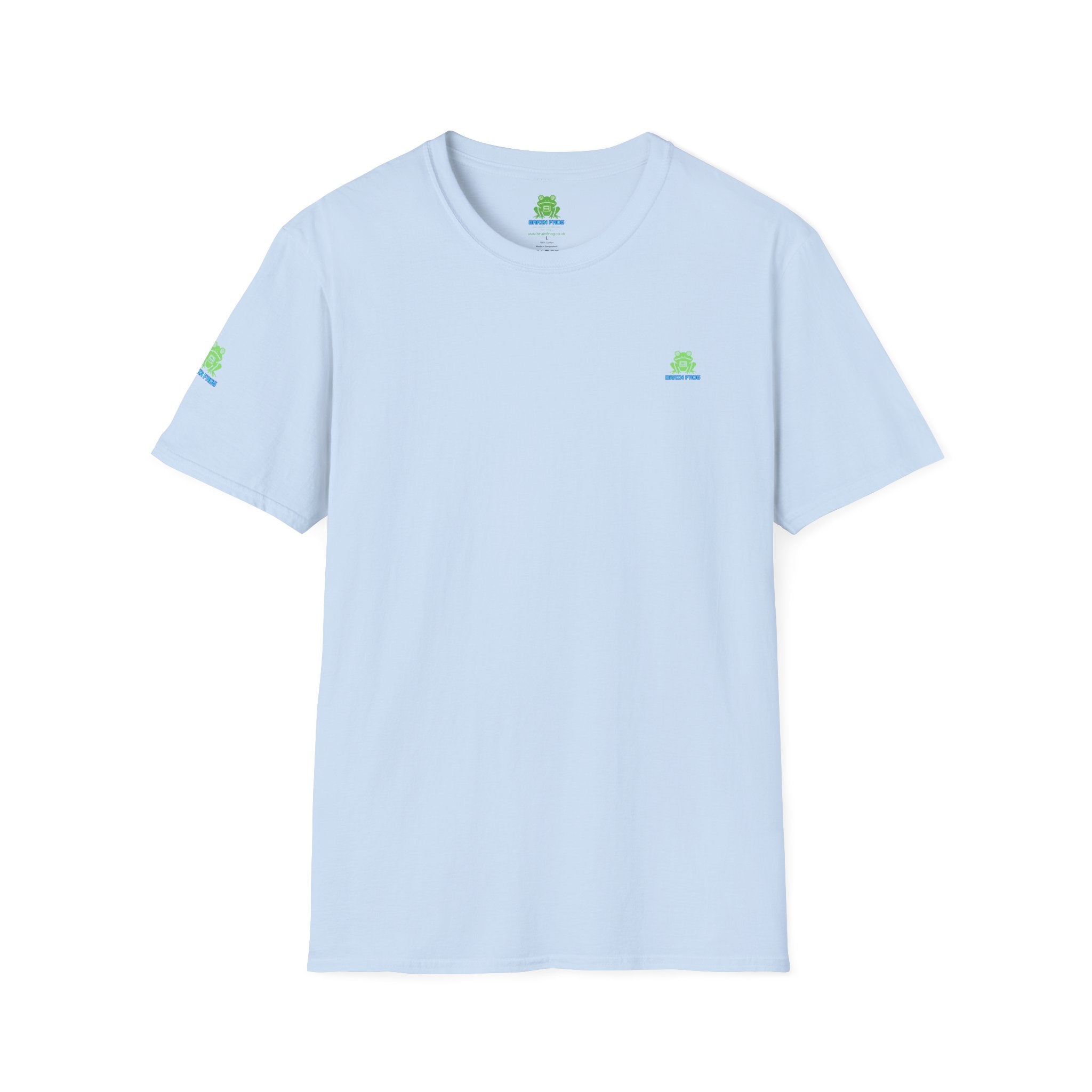 Brain Frog Design Signature T-Shirt - Small Green Brain Frog Logo Tee (Front Chest & Sleeve) - 100% Cotton