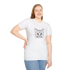 Geometric Cat T-Shirt - Minimal Line Art Cat Face Tee - 100% Cotton
