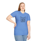 Geometric Cat T-Shirt - Minimal Line Art Cat Face Tee - 100% Cotton