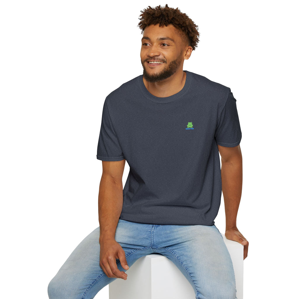 Brain Frog Design Signature T-Shirt - Small Green Brain Frog Logo Tee (Front Chest & Sleeve) - 100% Cotton