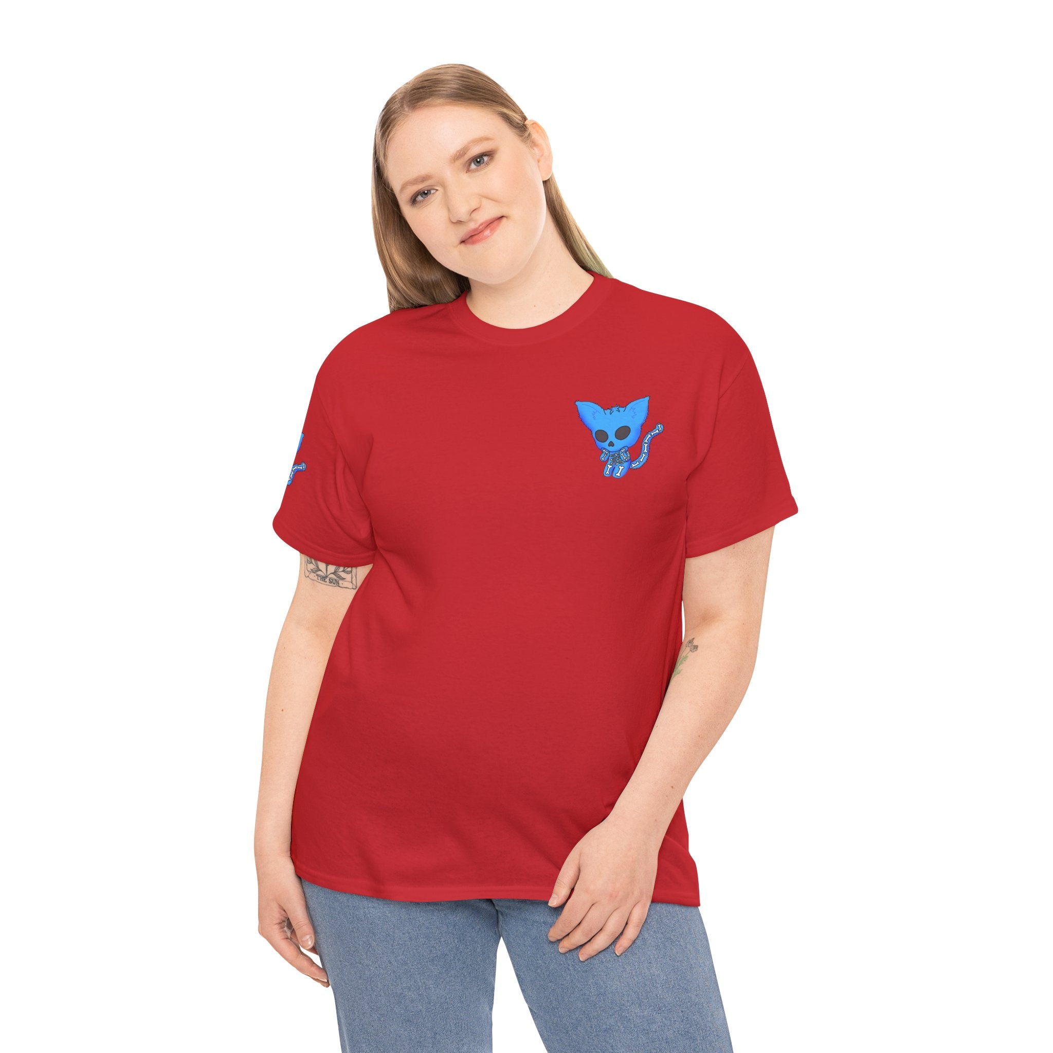 Blue Skeleton Cat Graphic Tee - Cute Creepy Kitty Shirt - 100% Cotton