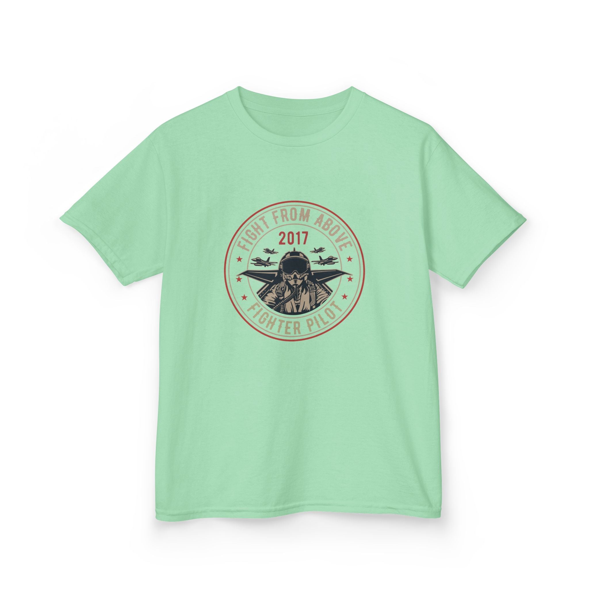 Kids T-Shirt - 'Flight From Above 2017 Fighter Pilot' Vintage Airplane Design - 100% Cotton / Cotton Blend