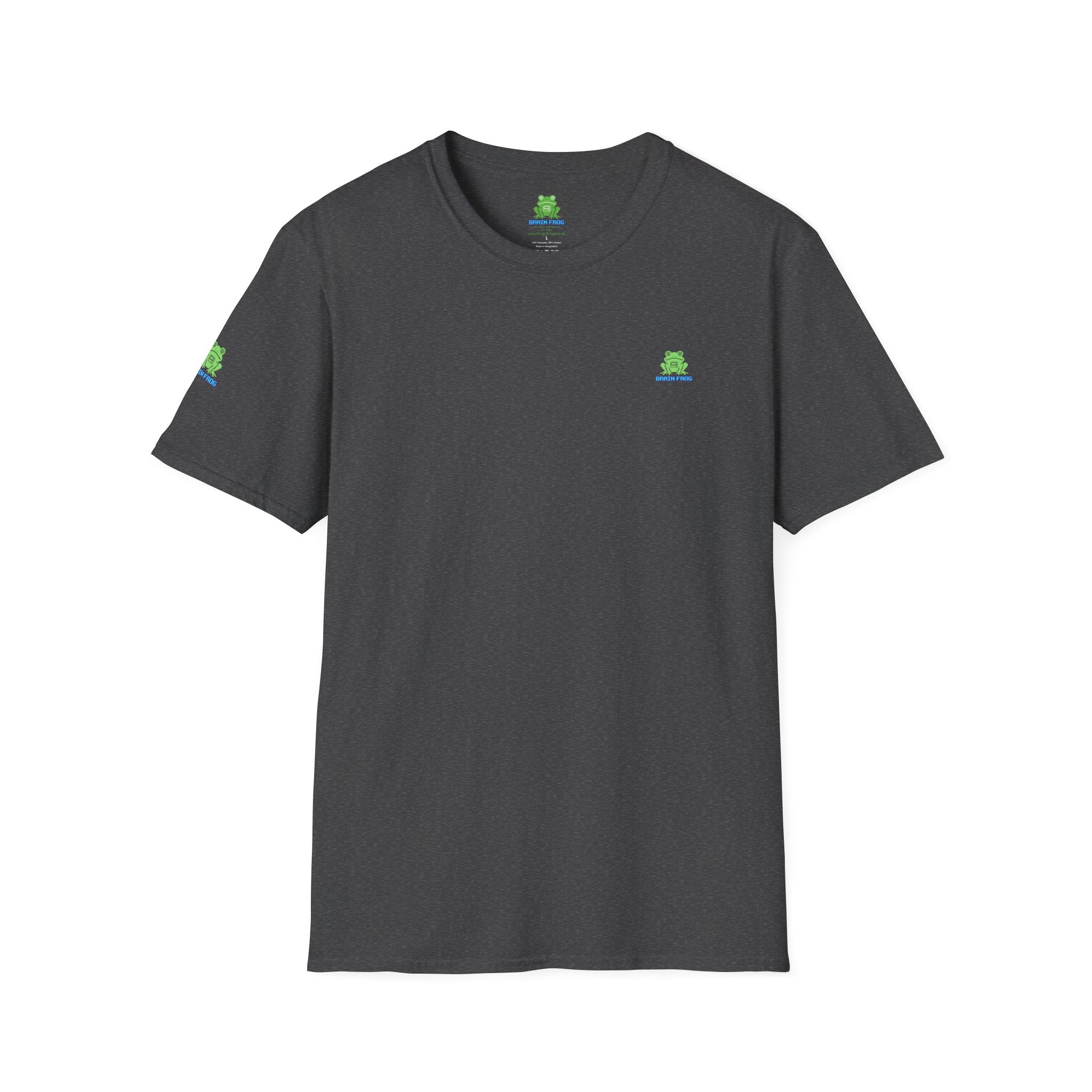 Brain Frog Design Signature T-Shirt - Small Green Brain Frog Logo Tee (Front Chest & Sleeve) - 100% Cotton
