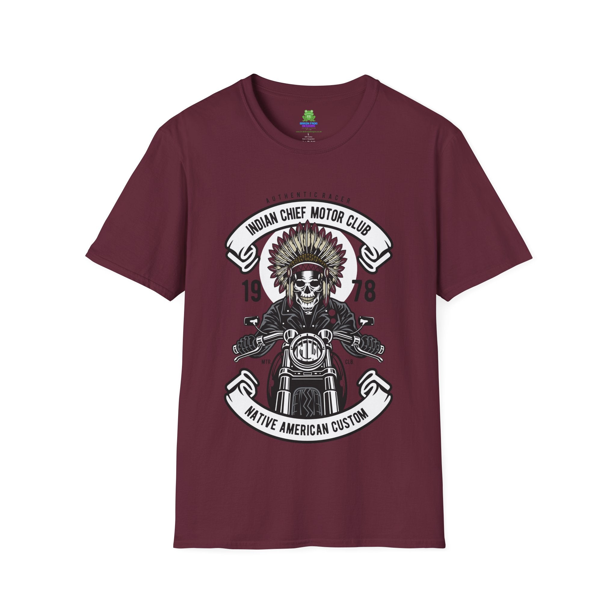 Motorcycle Club T-Shirt - 'Indian Chief Motor Club' Vintage Skull Rider Tee - 100% Cotton