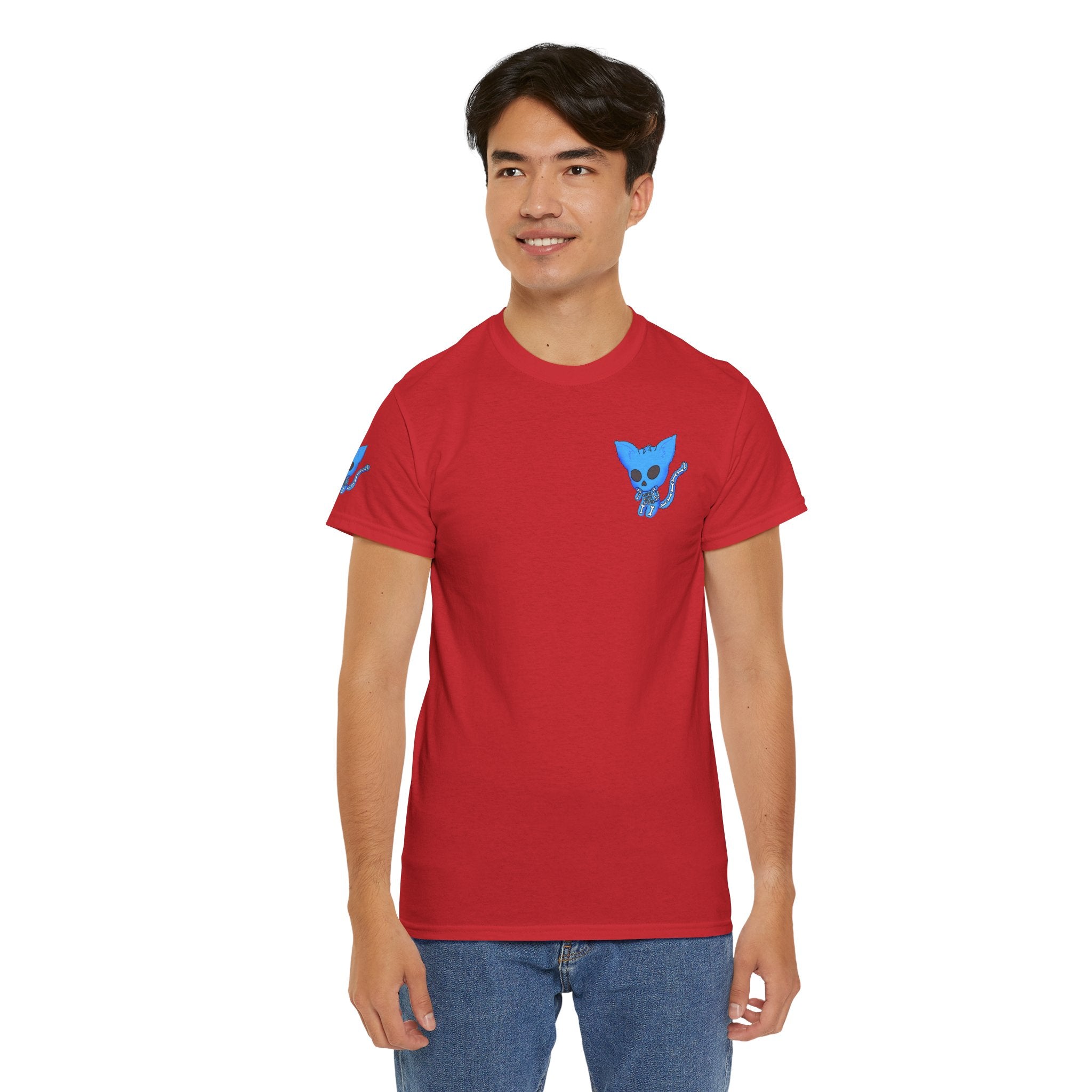 Blue Skeleton Cat Graphic Tee - Cute Creepy Kitty Shirt - 100% Cotton