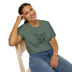 Geometric Cat T-Shirt - Minimal Line Art Cat Face Tee - 100% Cotton