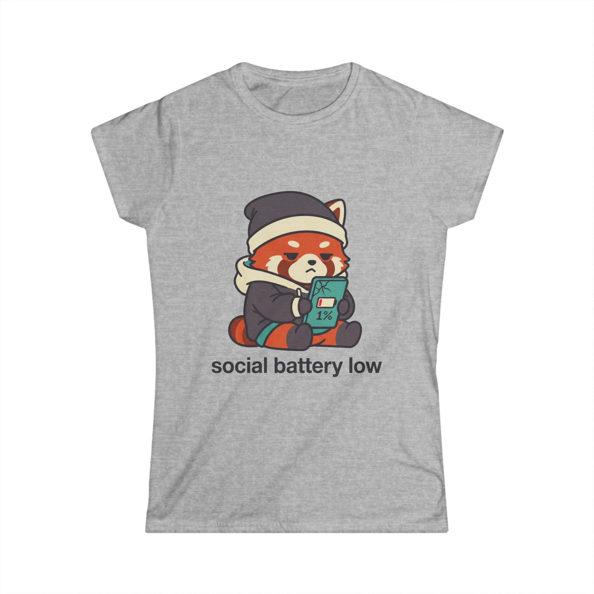 Social Battery Low Tee - Cute Red Panda Graphic Women's Casual T-Shirt - 100% Cotton - Various Colours