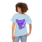 Purple Skeleton Cat Graphic Tee - Cute Creepy Kitty Shirt - 100% Cotton