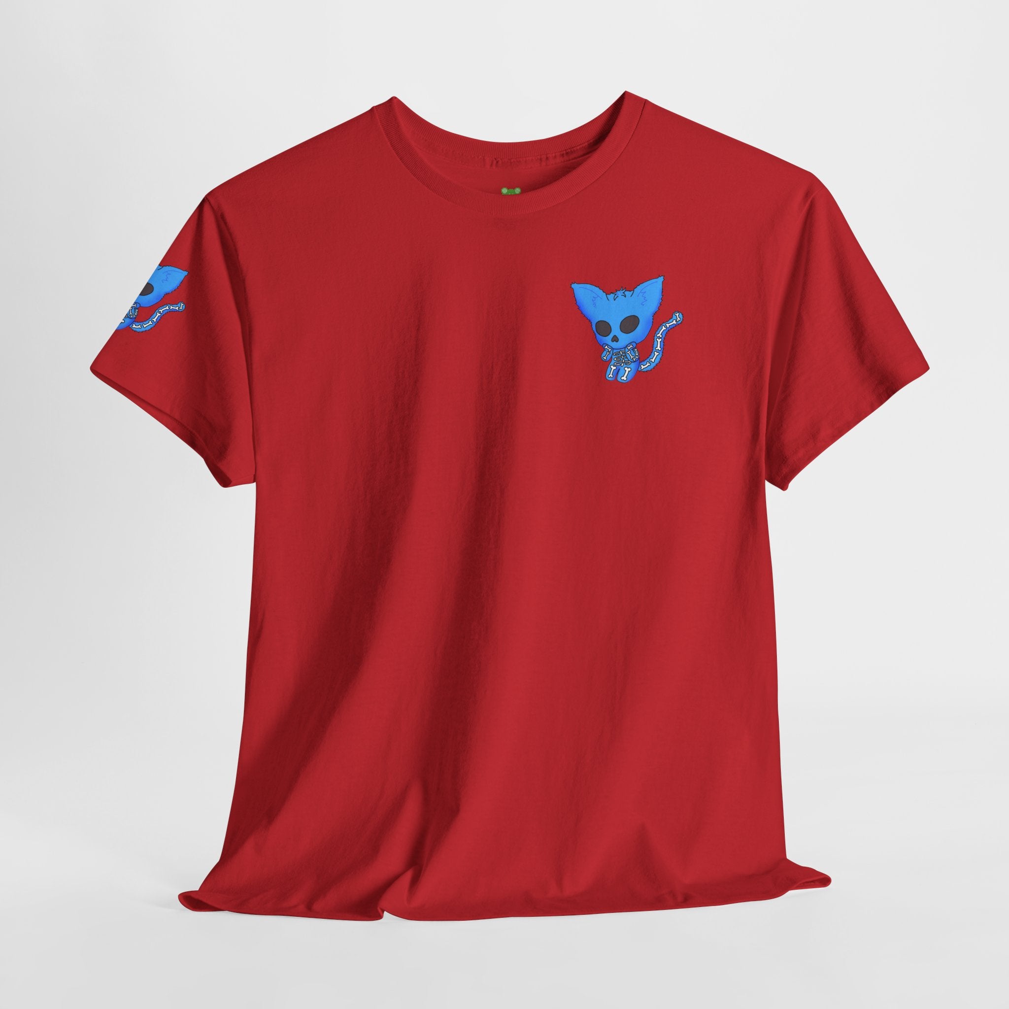 Blue Skeleton Cat Graphic Tee - Cute Creepy Kitty Shirt - 100% Cotton