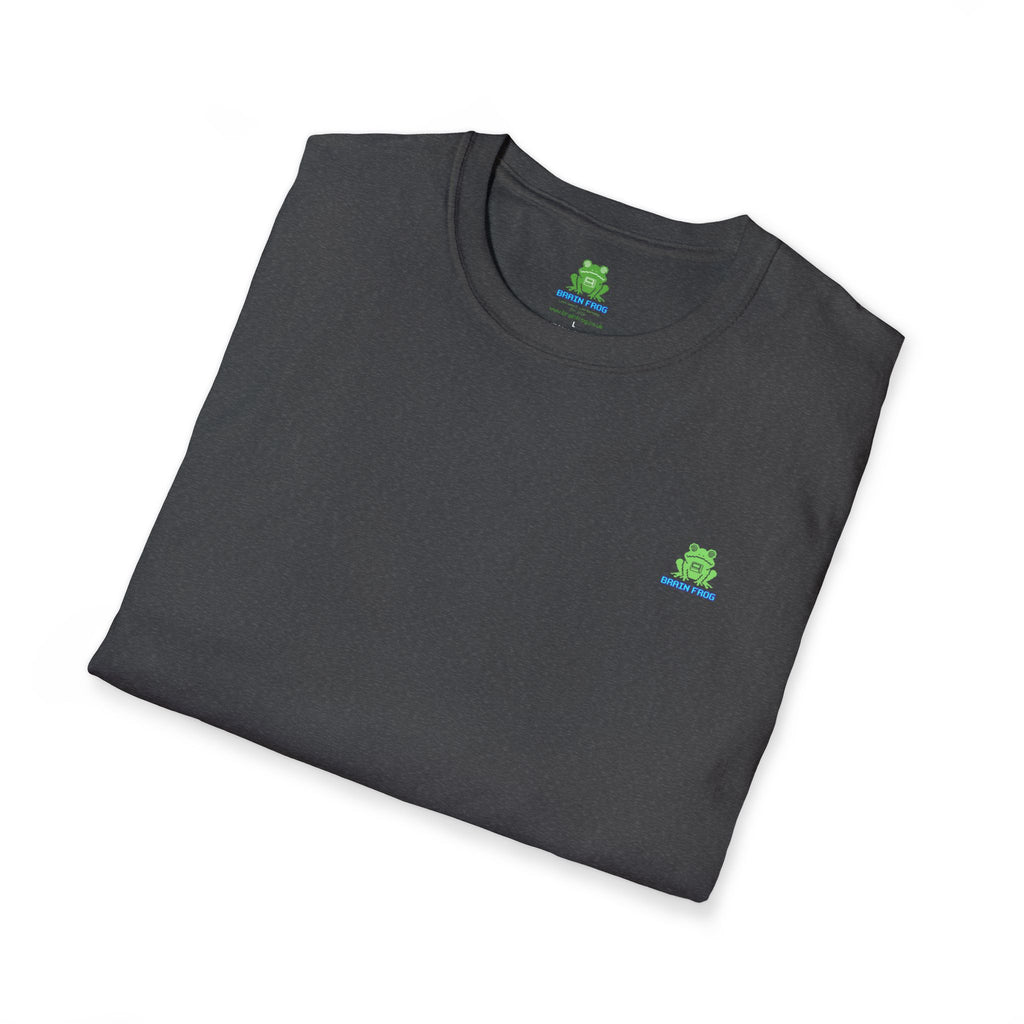 Brain Frog Design Signature T-Shirt - Small Green Brain Frog Logo Tee (Front Chest & Sleeve) - 100% Cotton