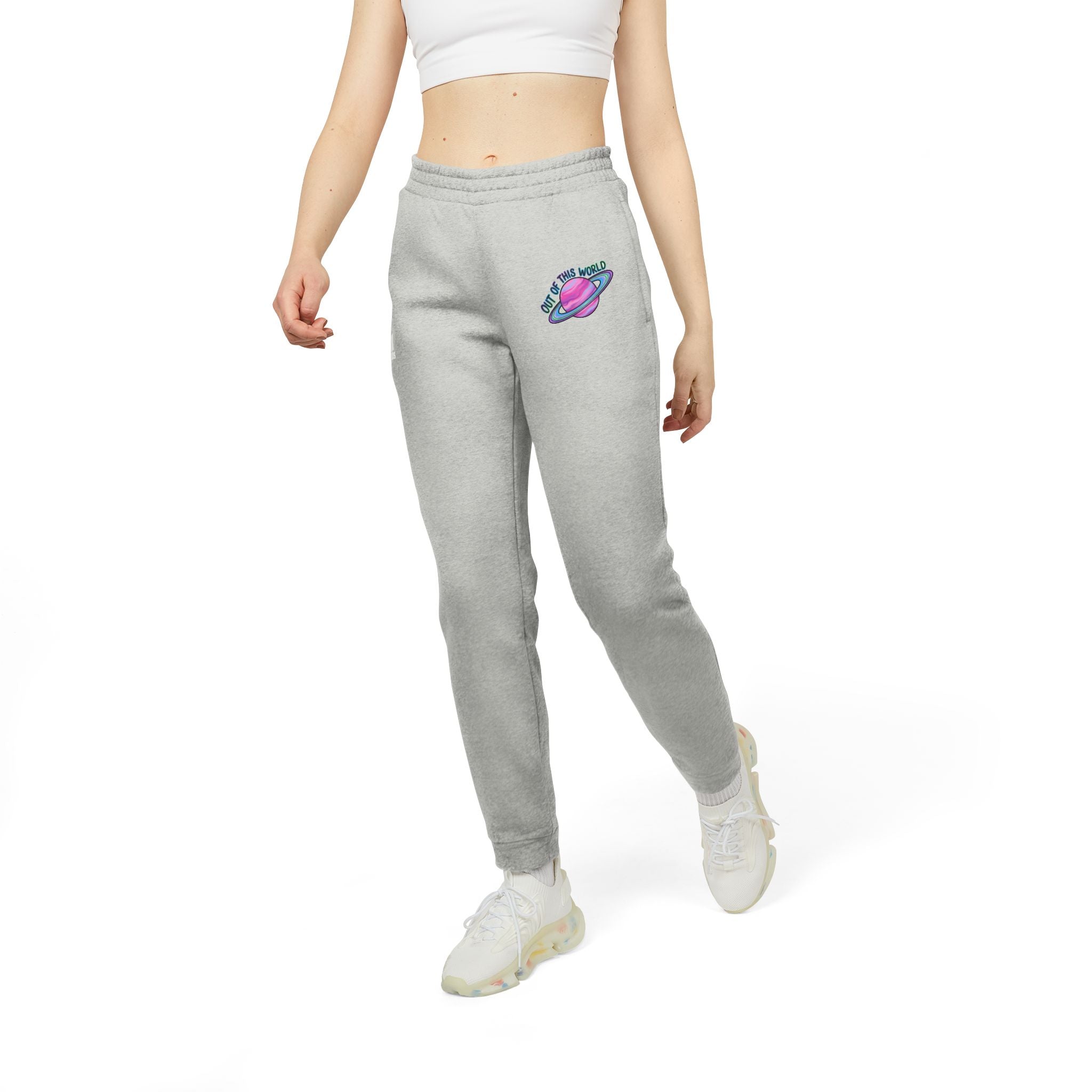 Adidas 'Out of this World' Planet Patch Joggers — Grey Fleece Sweatpants with Retro Space Graphic