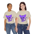 Purple Skeleton Cat Graphic Tee - Cute Creepy Kitty Shirt - 100% Cotton