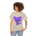 Purple Skeleton Cat Graphic Tee - Cute Creepy Kitty Shirt - 100% Cotton