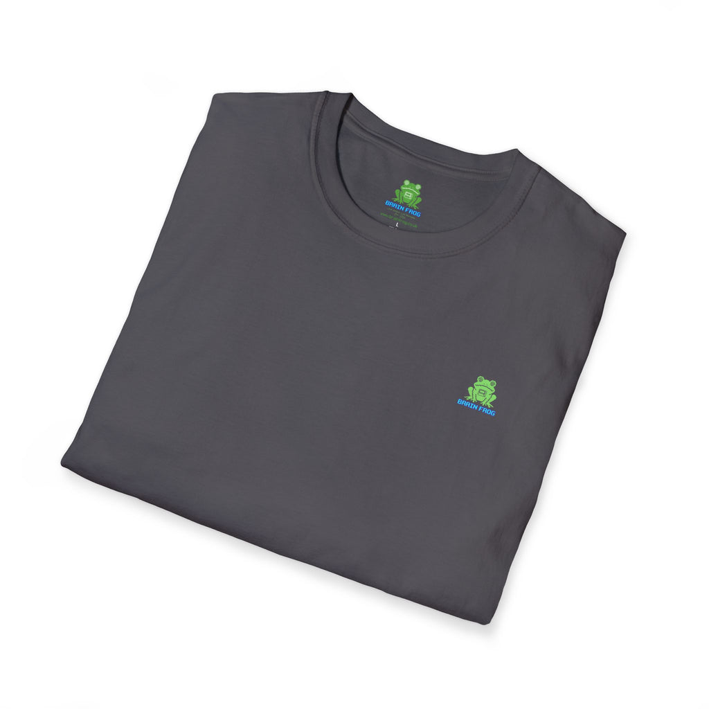 Brain Frog Design Signature T-Shirt - Small Green Brain Frog Logo Tee (Front Chest & Sleeve) - 100% Cotton
