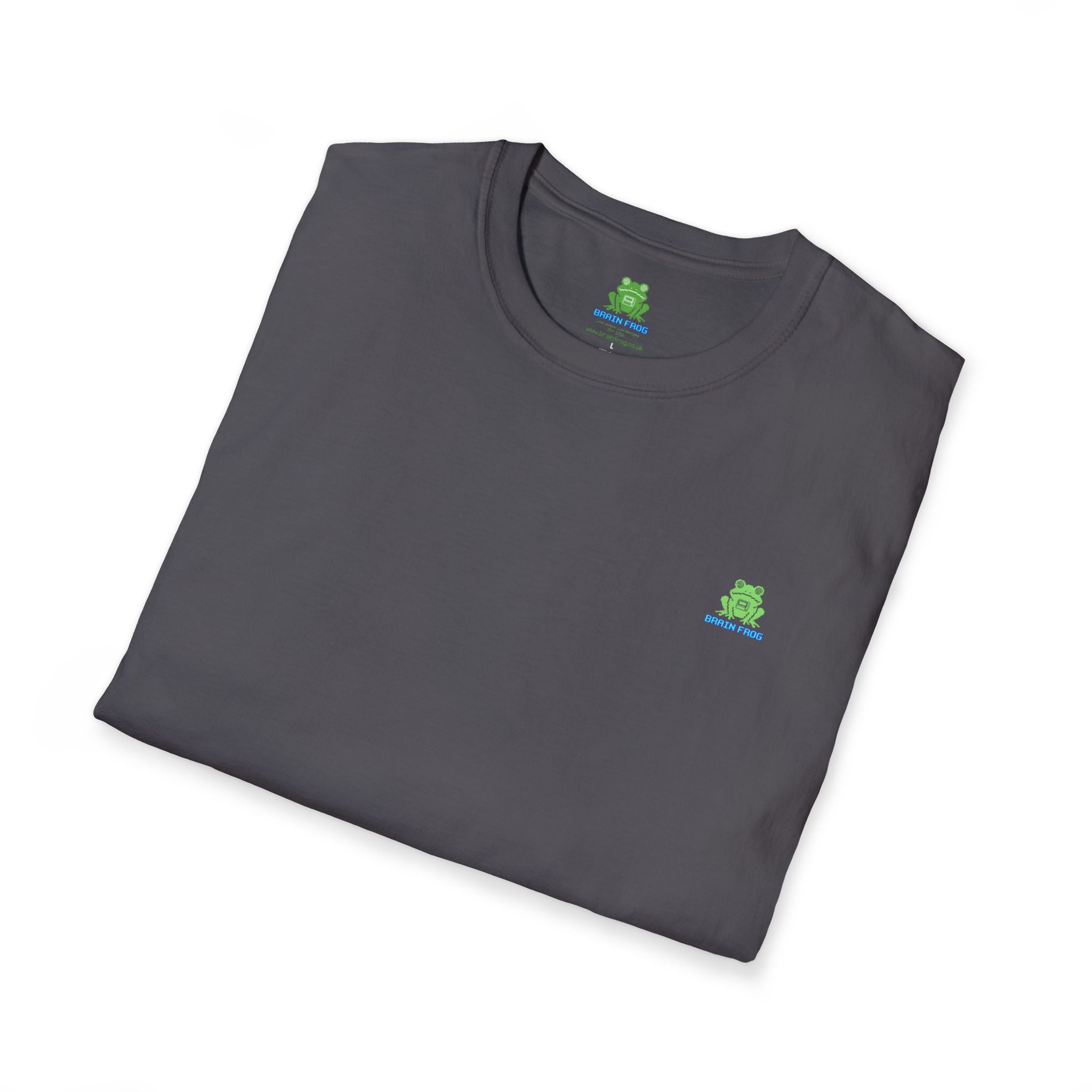 Brain Frog Design Signature T-Shirt - Small Green Brain Frog Logo Tee (Front Chest & Sleeve) - 100% Cotton