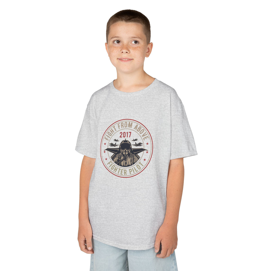 Kids T-Shirt - 'Flight From Above 2017 Fighter Pilot' Vintage Airplane Design - 100% Cotton / Cotton Blend