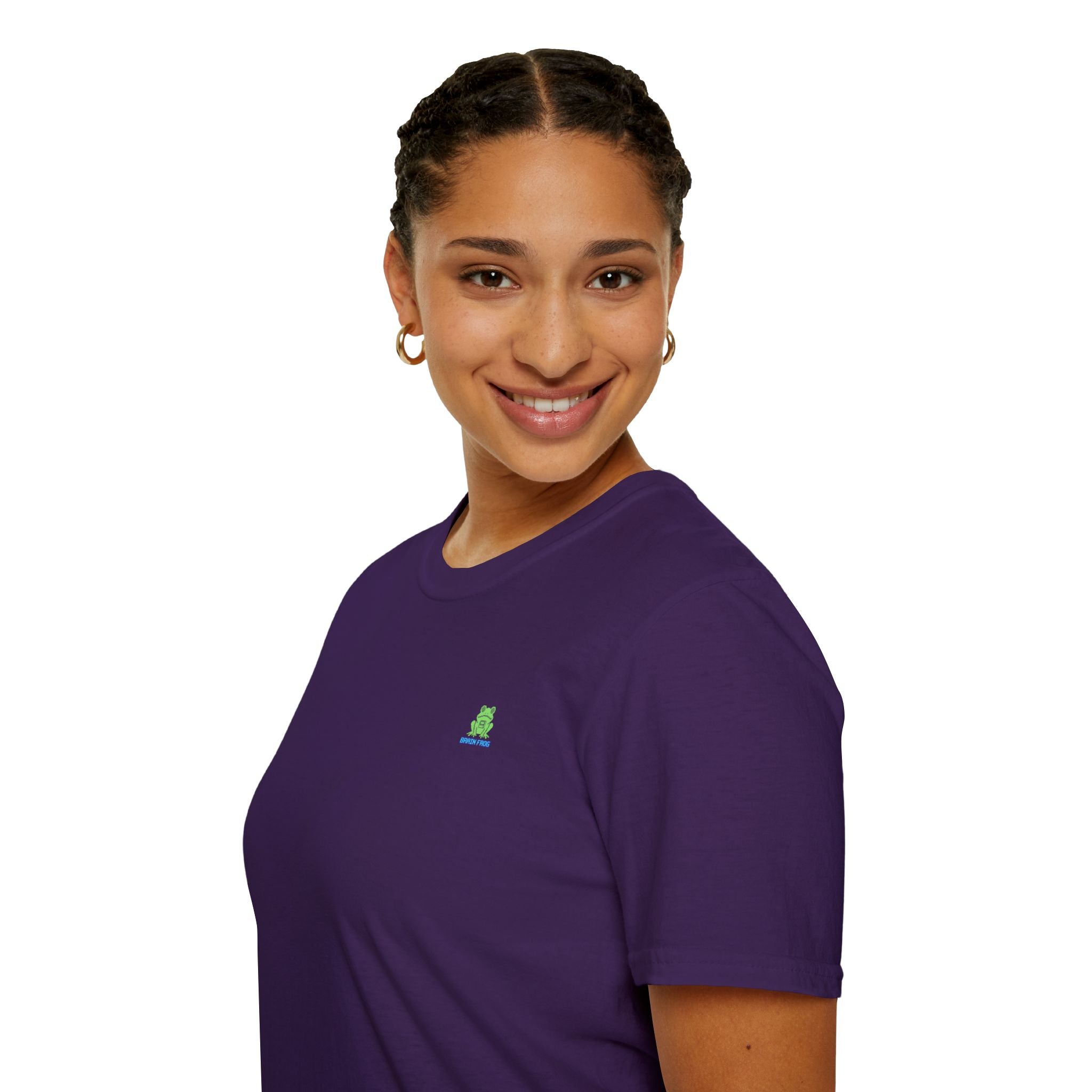 Brain Frog Design Signature T-Shirt - Small Green Brain Frog Logo Tee (Front Chest & Sleeve) - 100% Cotton