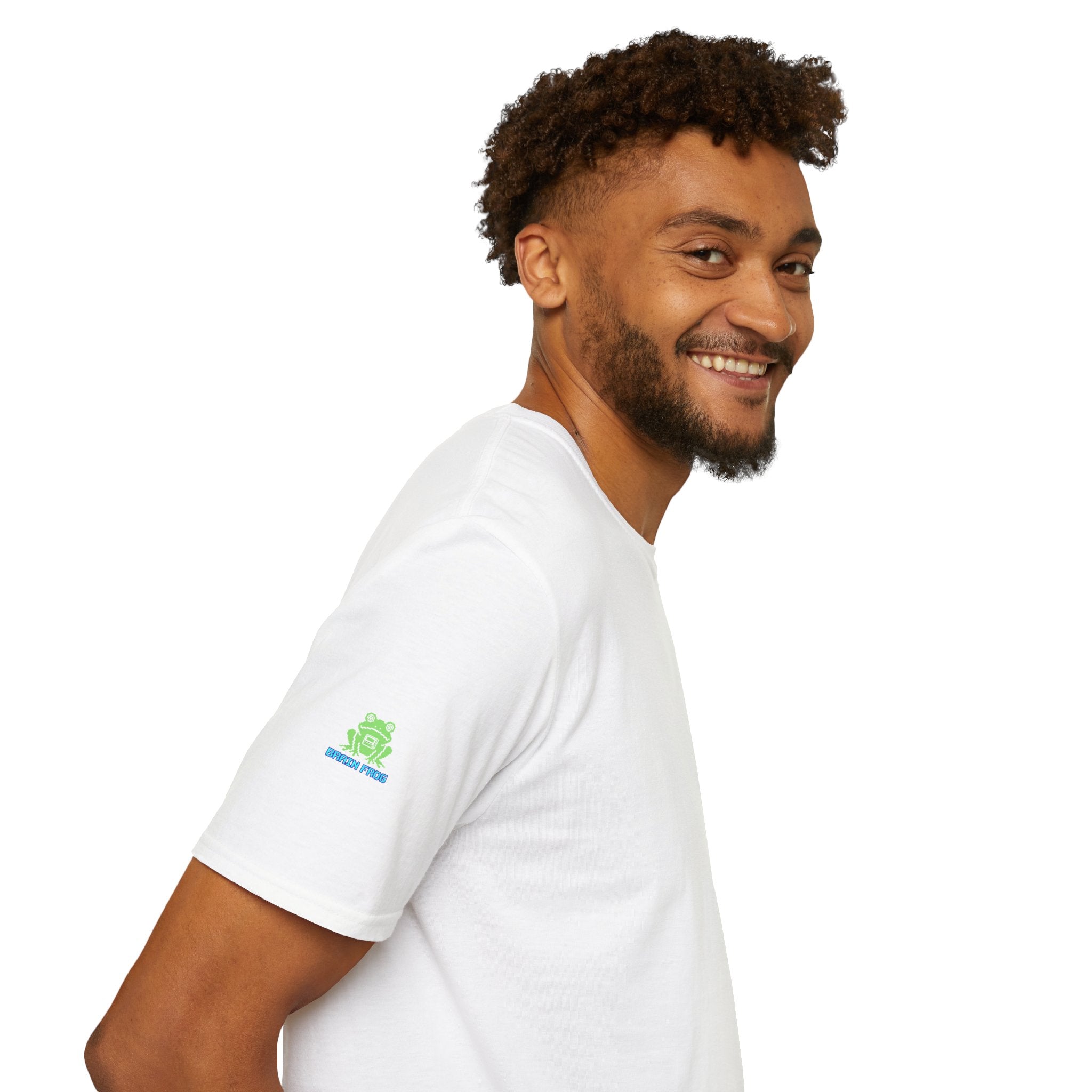 Brain Frog Design Signature T-Shirt - Small Green Brain Frog Logo Tee (Front Chest & Sleeve) - 100% Cotton