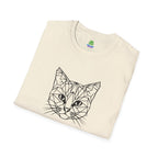 Geometric Cat T-Shirt - Minimal Line Art Cat Face Tee - 100% Cotton