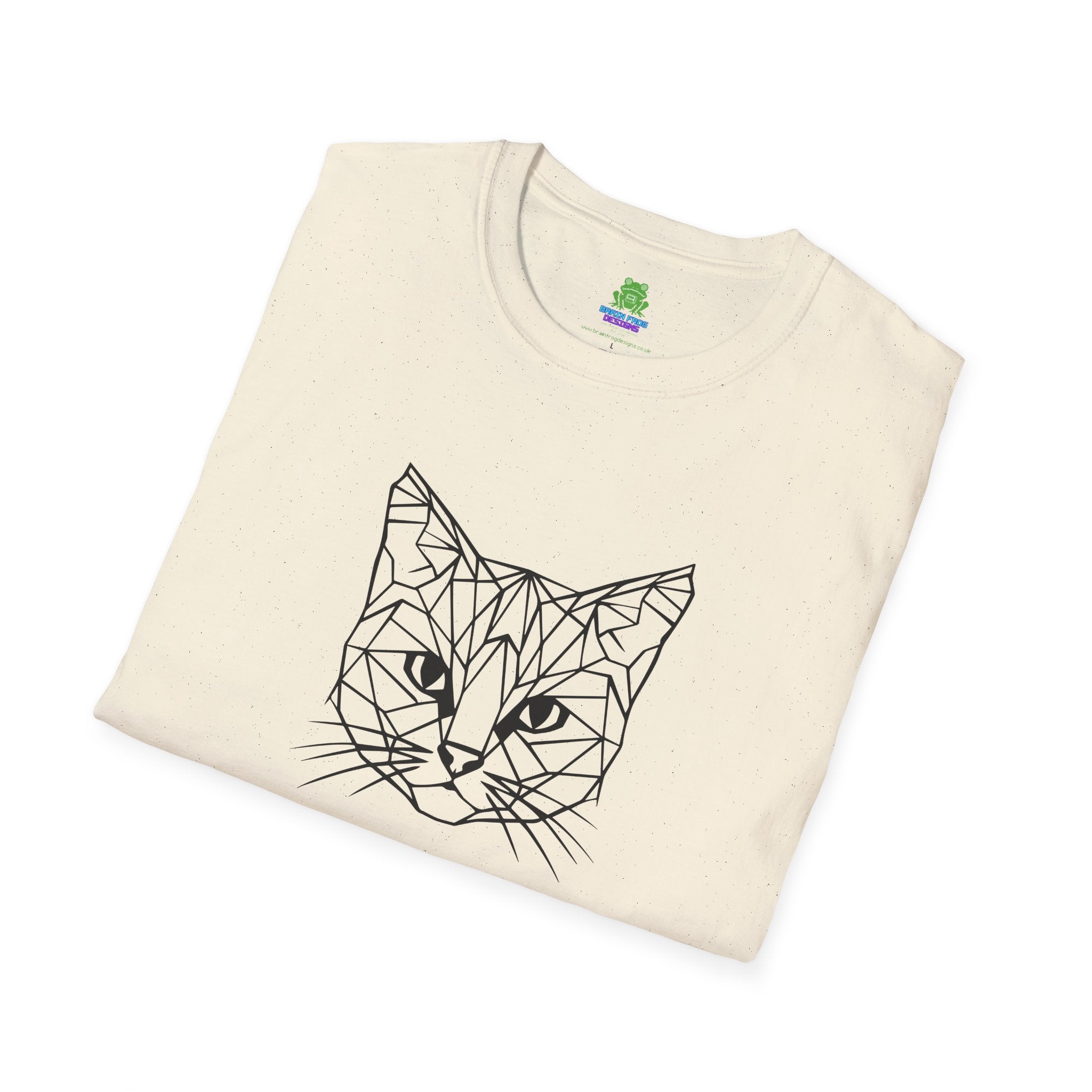 Geometric Cat T-Shirt - Minimal Line Art Cat Face Tee - 100% Cotton