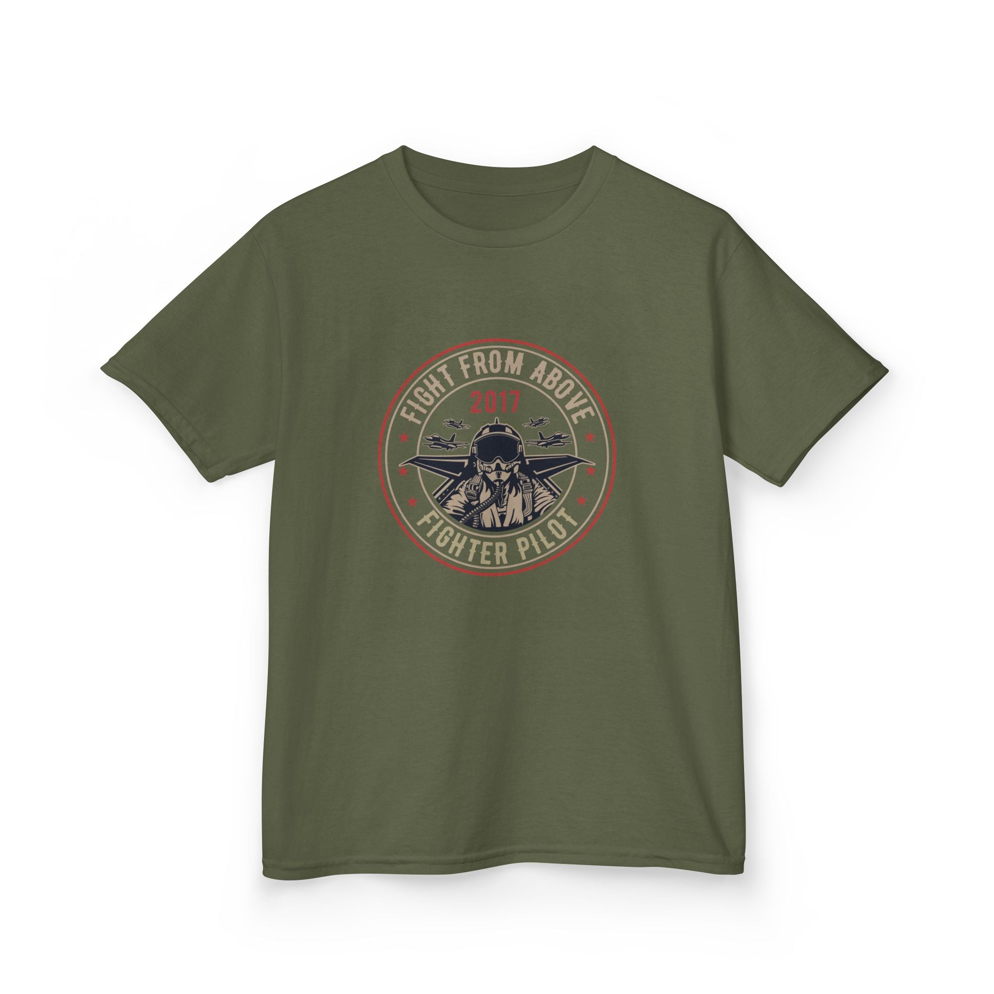 Kids T-Shirt - 'Flight From Above 2017 Fighter Pilot' Vintage Airplane Design - 100% Cotton / Cotton Blend