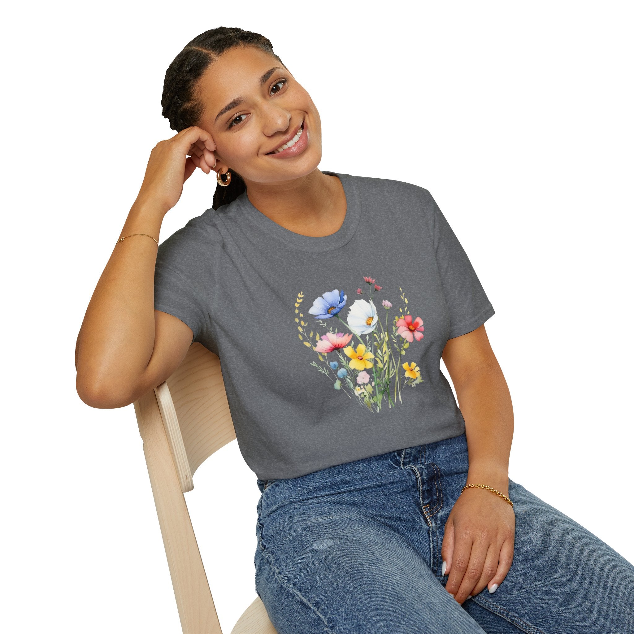 Floral Wildflower Bouquet T-Shirt - Pastel Garden Graphic Tee - 100% Cotton