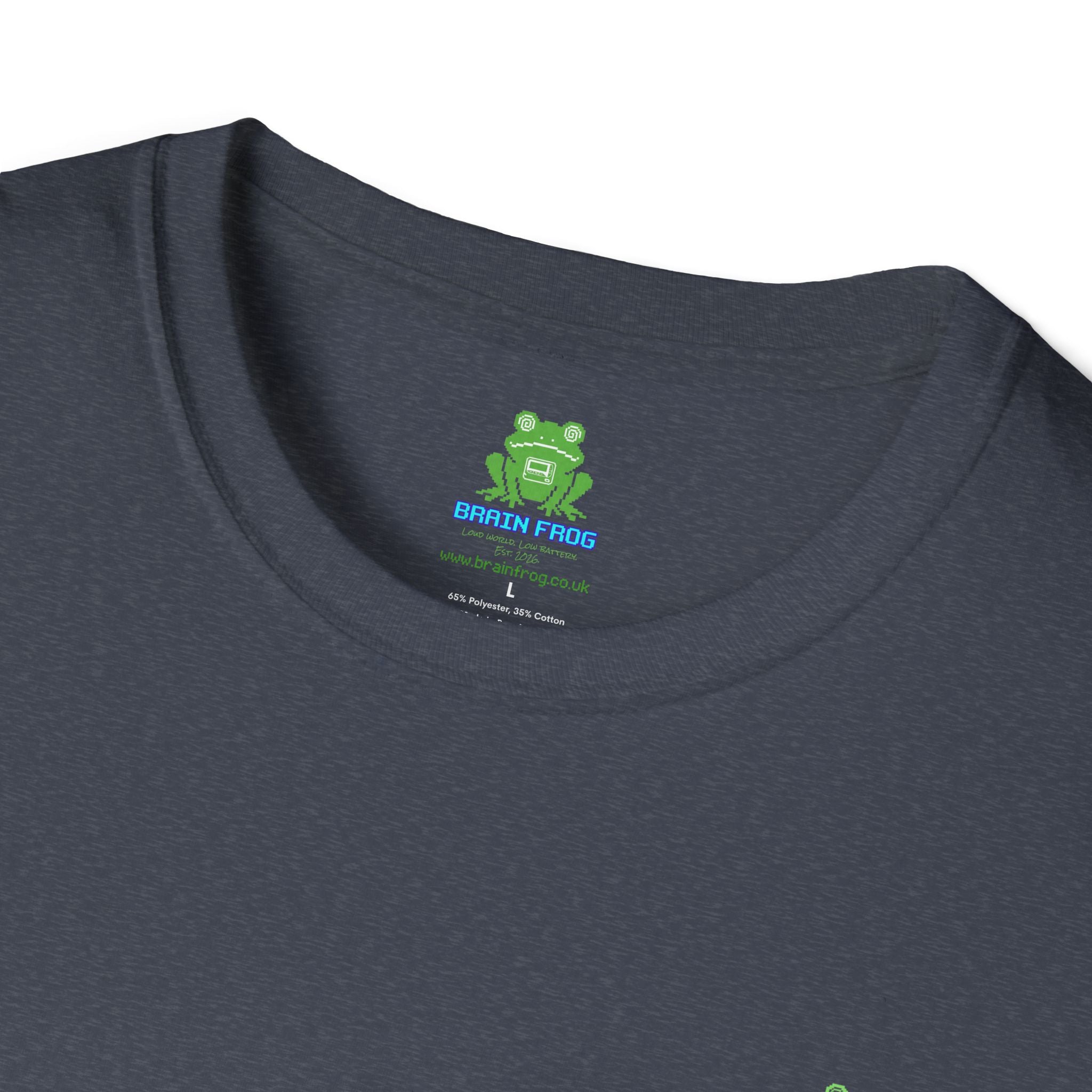 Brain Frog Design Signature T-Shirt - Small Green Brain Frog Logo Tee (Front Chest & Sleeve) - 100% Cotton