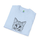 Geometric Cat T-Shirt - Minimal Line Art Cat Face Tee - 100% Cotton