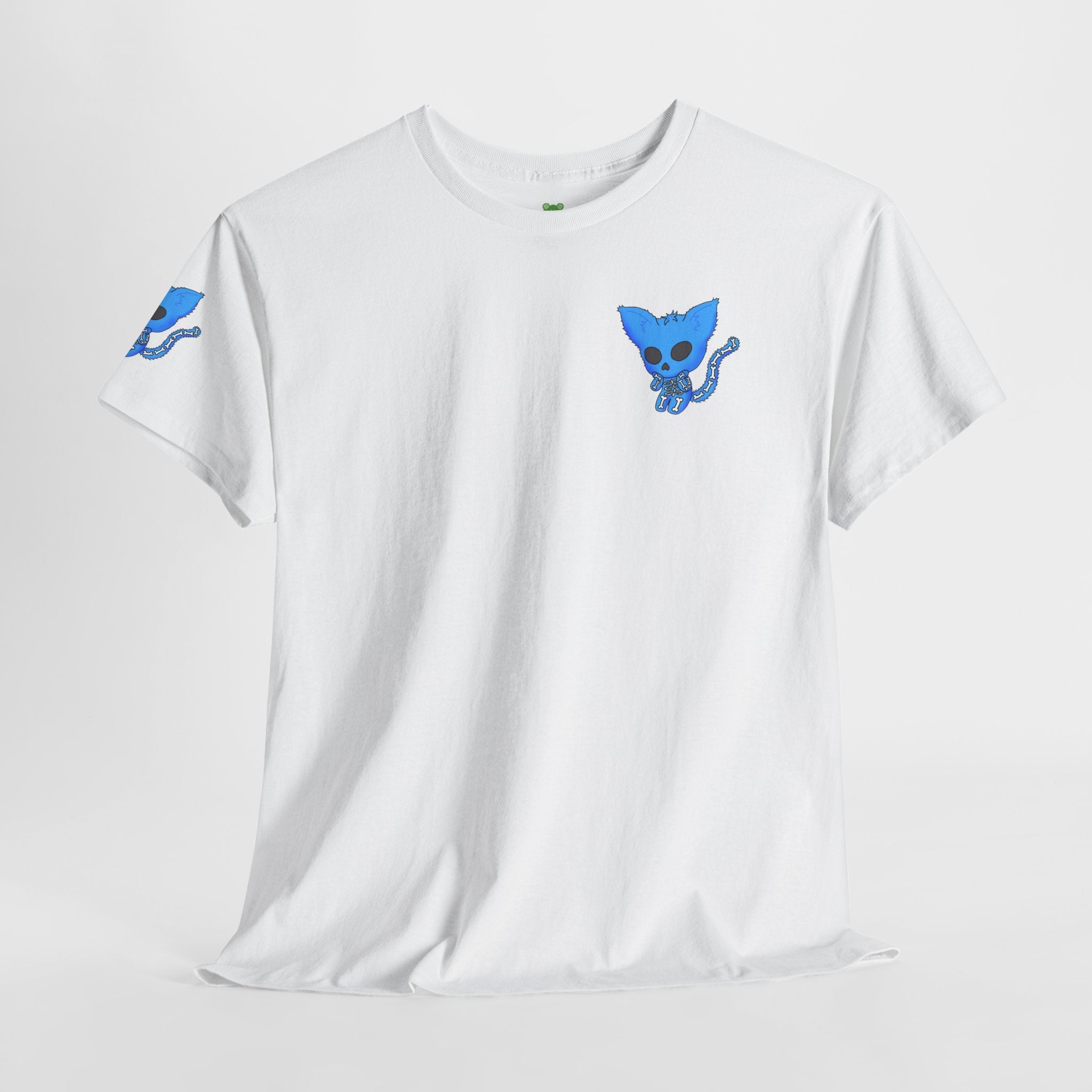 Blue Skeleton Cat Graphic Tee - Cute Creepy Kitty Shirt - 100% Cotton