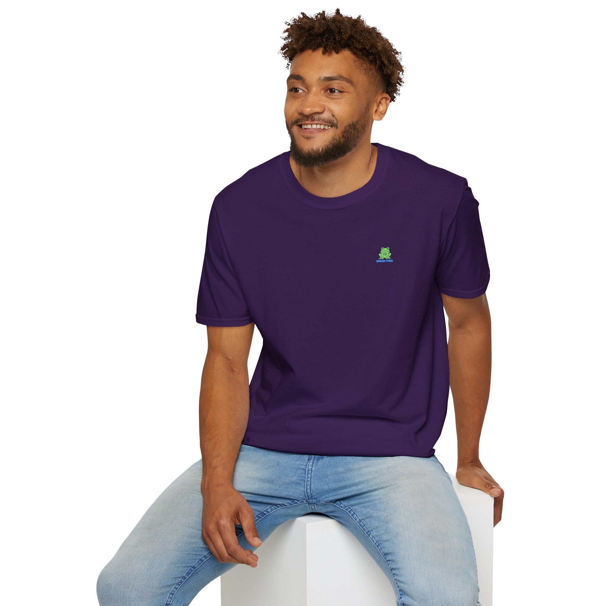Brain Frog Design Signature T-Shirt - Small Green Brain Frog Logo Tee (Front Chest & Sleeve) - 100% Cotton